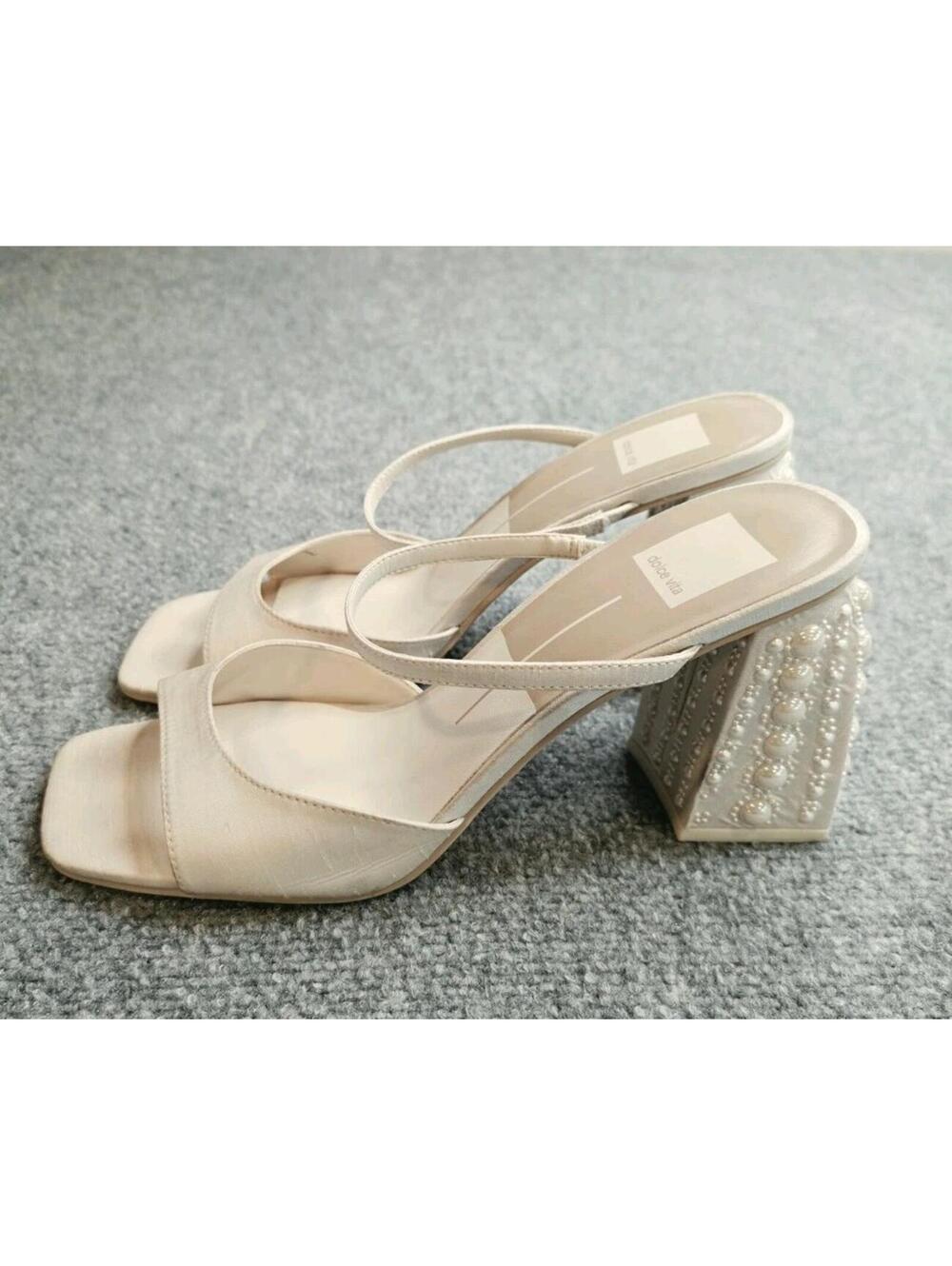Jemmy Vanilla Pearl High Heel Slide Sandals Dolce Vita Sz 9 - Picture 2 of 9